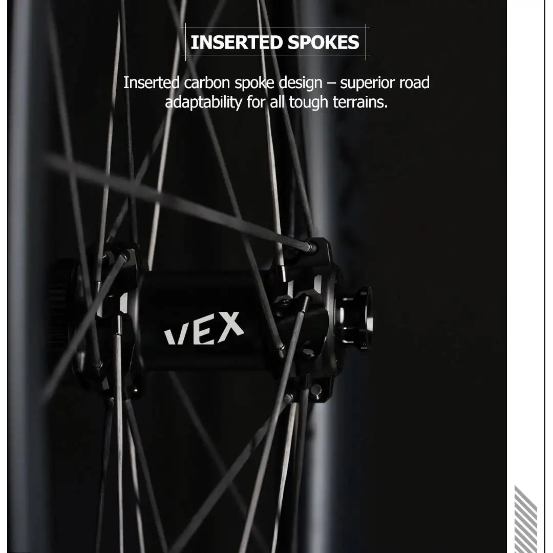 Фото Карбоновый вилсет VEXA ROAD AERO с дисковыми тормозами, 36T Ratchet Hub, бескамерные, внутренняя ширина 23 мм, керамические подшипники, 1371 г, легкий вес №3