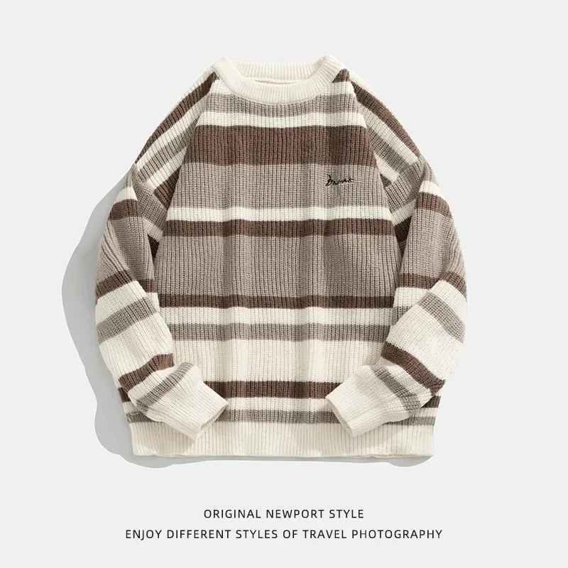 

Мужской трикотажный пуловер в полоску, с вышивкой, Y2k, Осень-зима 2023