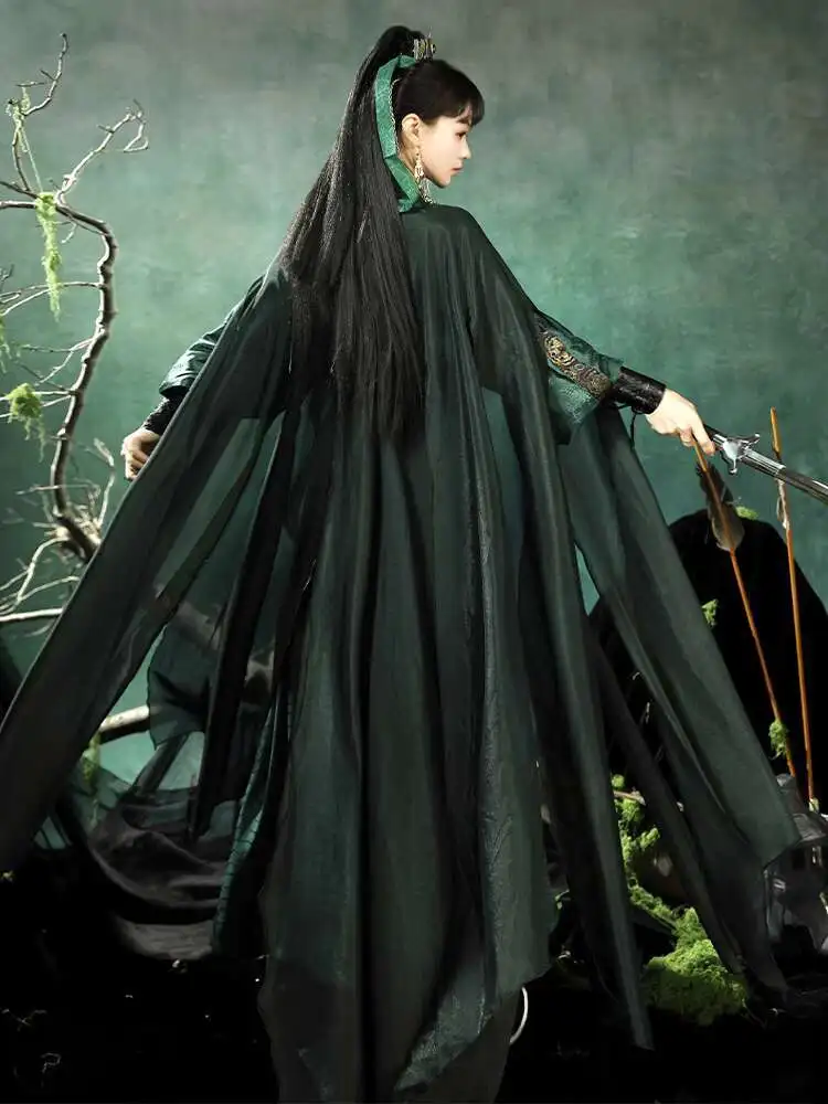 Новинка 2025 года, халат Hanfu Tang System с круглым вырезом, плащ Fairyism Guofeng, струящийся ежедневный плащ, браслет, косплей, пояс, зеленый (art.: 3920d291be7ec) - 3920d291be7ec
