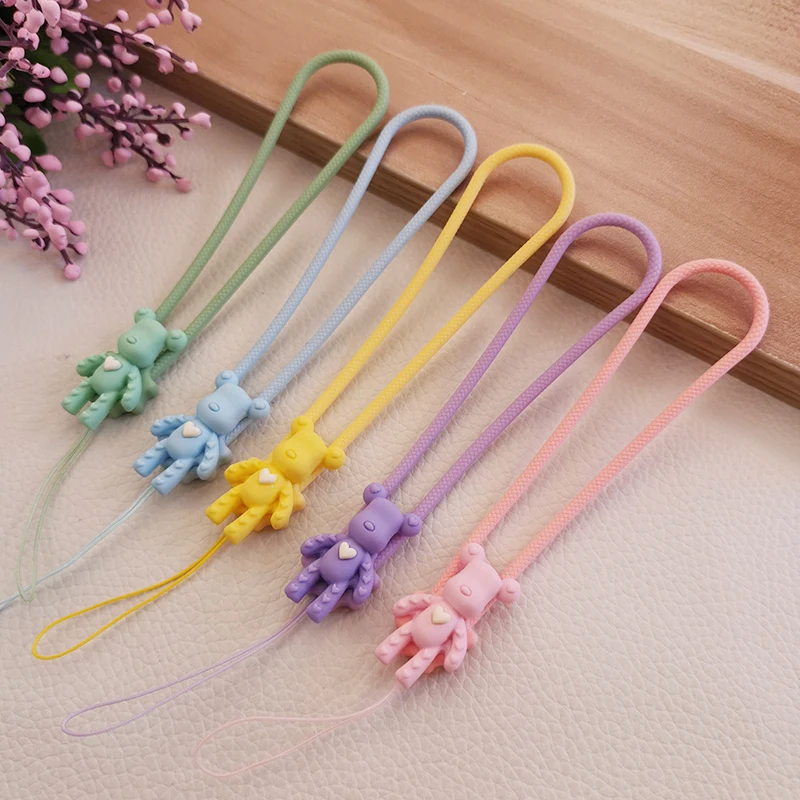 

Mobile Phone Lanyard Women's Cartoon Cute Bear Jewelry Lanyard Anti-lost Key Chain Lanyard Short Liquid Silicone Wrist Pendant