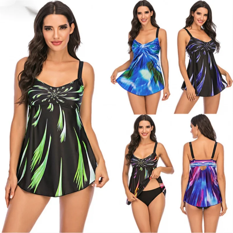 

2023 комплект Танкини с принтом, купальник из двух предметов, женский купальник с юбкой, женский спортивный купальный костюм, пляжная одежда, ...