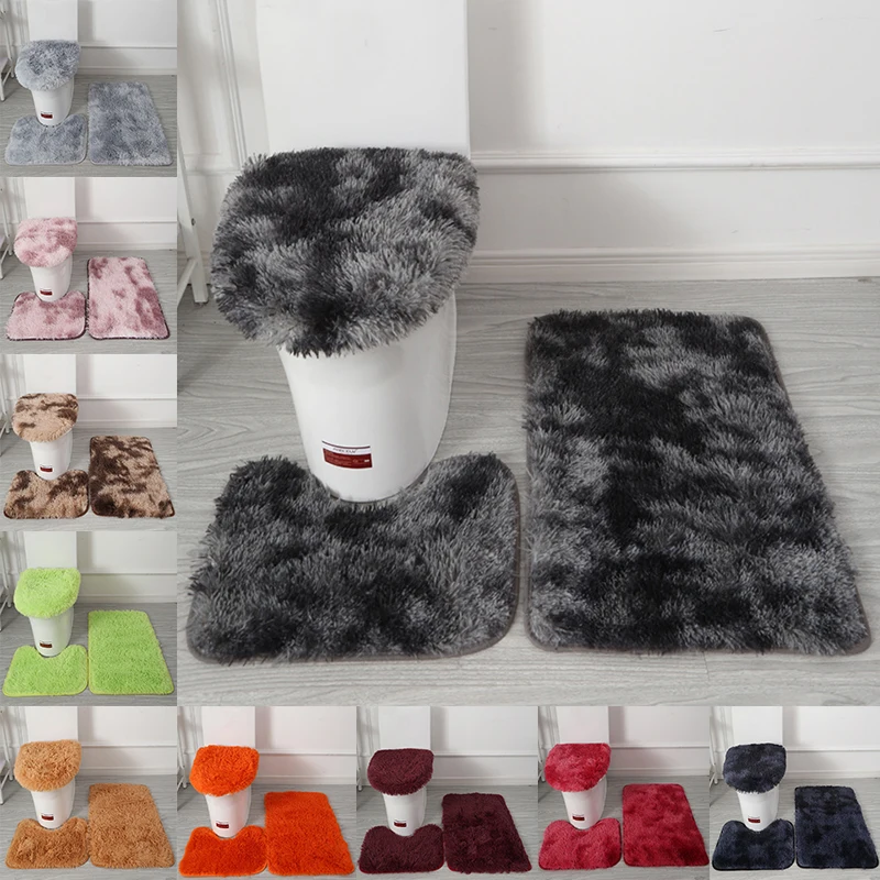 

3PCS Bathroom Bath Mat Set Flannel Anti Slip Shower Carpets Sets Toilet Rugs Home Toilet Lid Cover Shower Room Rug Floor Mats