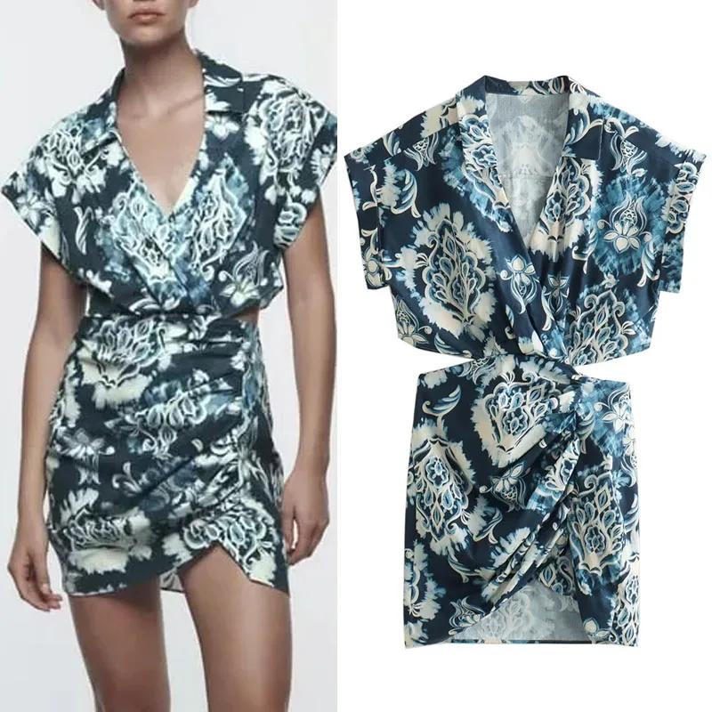 

Женское мини-платье с V-образным вырезом и коротким рукавом