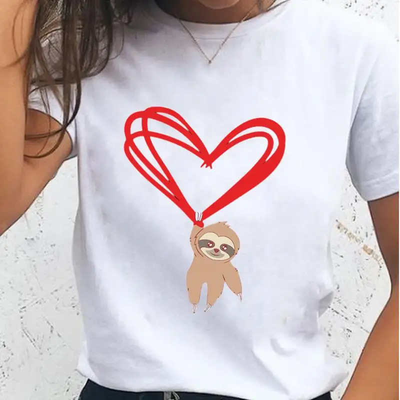 

Women T-shirts Female Love Heart 90s Sloth Cute T Cartoon Clothes Short Sleeve Casual Fashion Lady Graphic Top Tshirt Tee