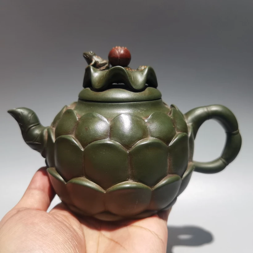 

Китайский исинский глиняный чайник Zisha Lotus из зеленой глины, необработанная руда Jiang Rong 420cc