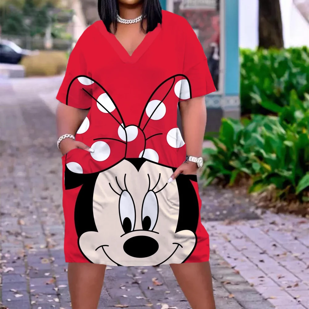 Disney Plus Size Midi Dress Long Sleeve Robe Casual Minnie Mickey Mouse Print Beach Loose Dresses Kawaii Sundress Women Clothing images - 6