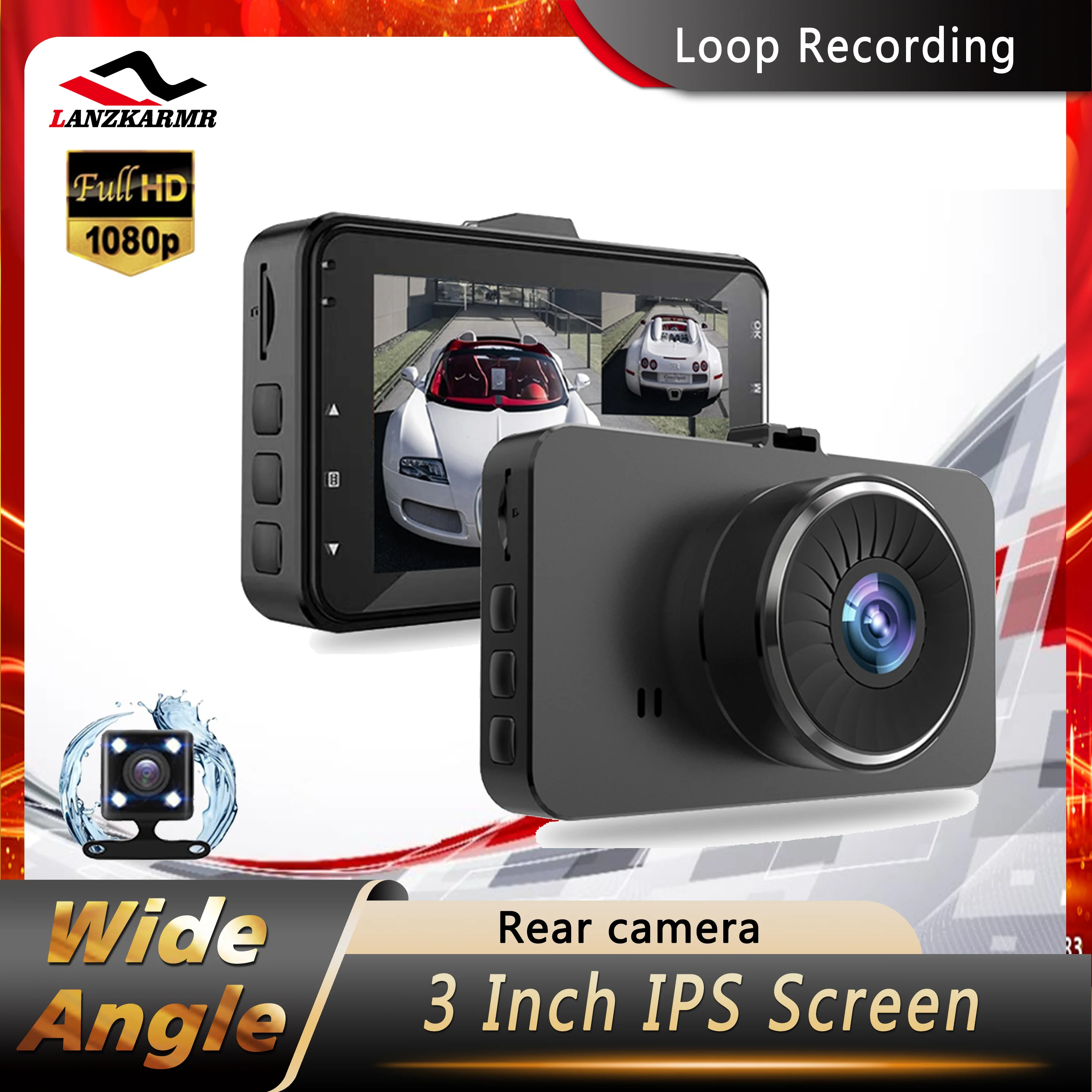 

Видеорегистратор, 3-дюймовый IPS-экран, 1080P FHD DVR, Автомобильный регистратор вождения, ночное видение на 170 °, авторегистратор с двумя объективами, видеокамера
