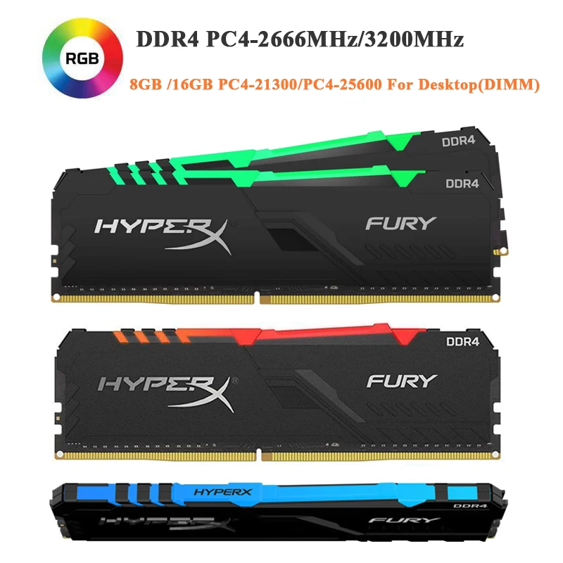 

RAM DDR4 RGB 16GB 8GB 32GB 3200MHZ 2666MHz Memoria DIMM DDR4 HyperX FURY PC4-21300 PC4-25600 1.2V 288Pins Desktop Gaming Memory