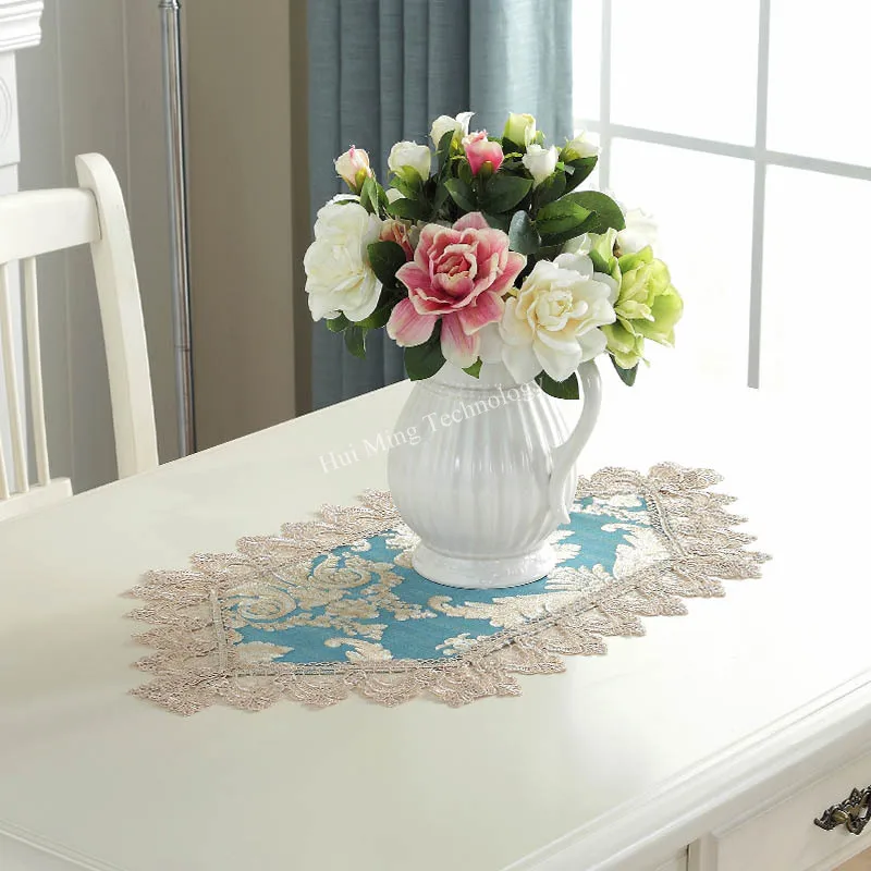 Скатерть синяя жаккардовая Европейская вышитая скатерть с флагом павлином