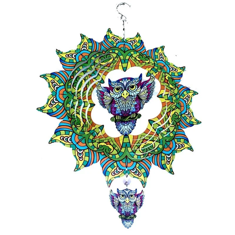 

Wind spinner stainless steel 3D wind chime owl rotating balcony garden decoration goods Wind chimes rotator home decoration