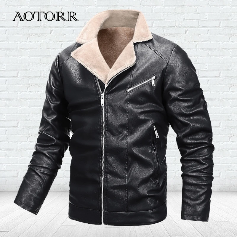 

Winter Thick Leather Jacket Men Warm Fleece Men's Coat Autumn Fur Collar Outwear Male Motor Biker Mens PU Jackets Streetwear