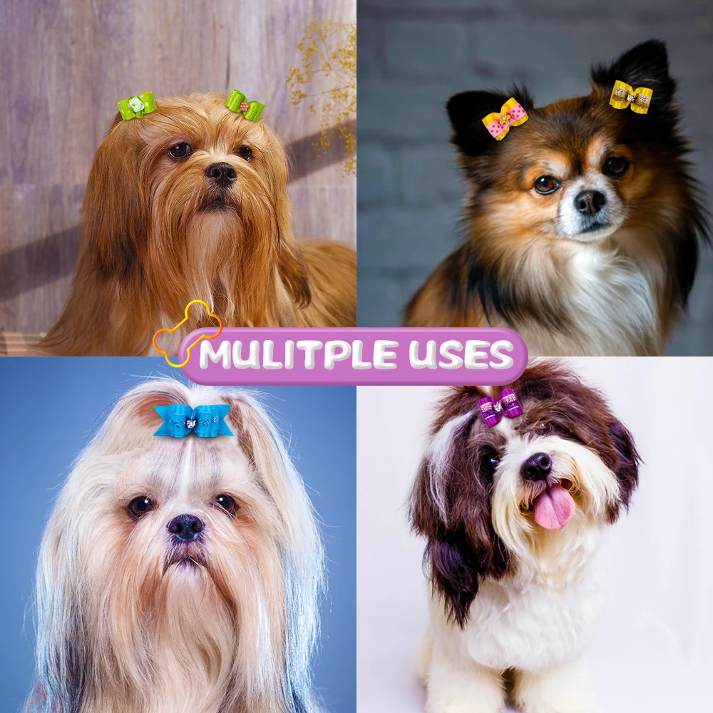 20pcs Pet Dog Cute Hair Bows with Rhinestone&Flowers Ribbon Bows Dog Hair Accessory Dog Groomining Pet Supplies images - 6