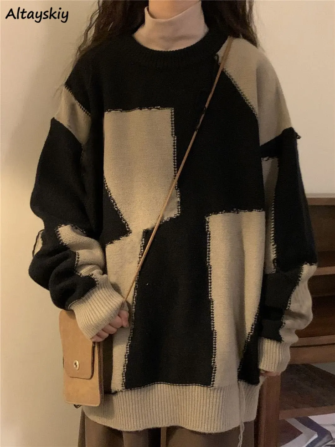 

Long Style Pullovers Women Knitted Loose Students Streetwear Patchwork Designed Vintage Leisure Tassel BF Sweaters New Winter