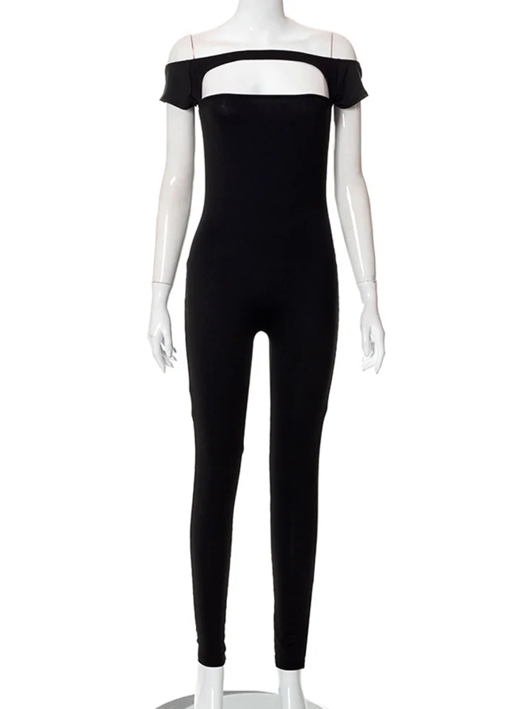 

Женский комбинезон с вырезами Y2K, однотонный комбинезон с открытыми плечами и коротким рукавом, с эластичной талией, лето 2023, Женская Повседневная шикарная одежда