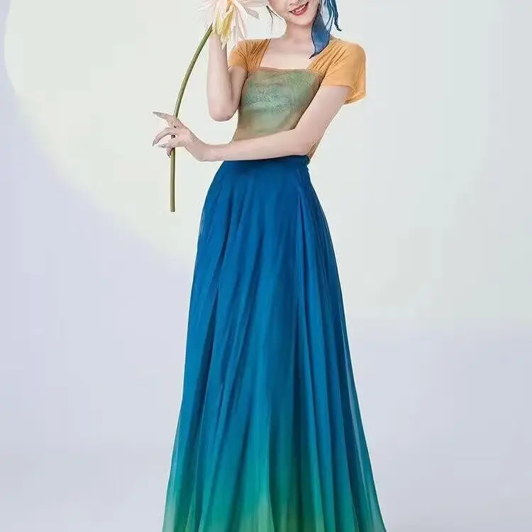 Женский тренировочный костюм Hanfu с объемной юбкой на 720 градусов для танцев