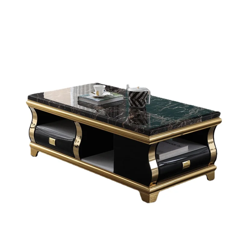 

High Quality Small Apartment Living Room Stainless Steel Modern Simple Luxury Left and Right Telescopic TV Cabinet Tea Table