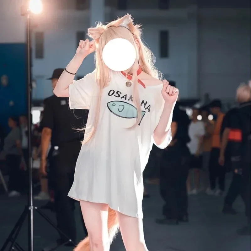 Футболка Neko Osakana с принтом кошачьих ушей для косплея Милая футболка рыбы и