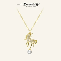 bamoer u 925 sterling silver pearl pony necklace for women plated gold pendant bead fashion necklaces fine party jewelry gift
