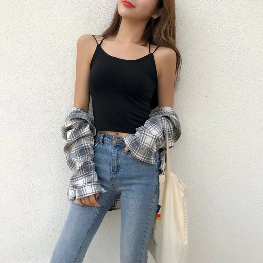 

New Women Sexy Camisole Solid Color Crossover Open Back Vest Short Cropped Navel Camis Tank Top