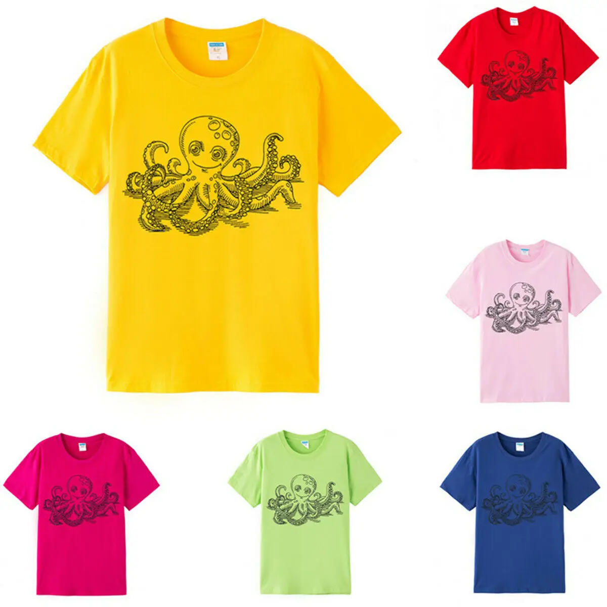

Cute Octopus Animal Women's T-shirt Tee Men's Unisex Tops Crew Neck Short Sleeve