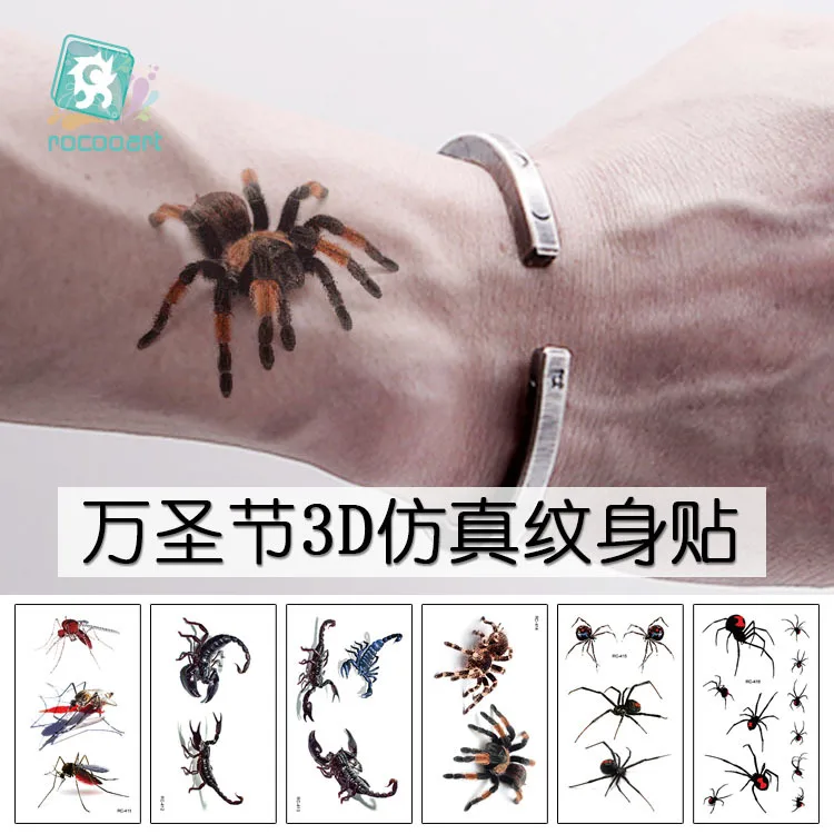 New Halloween Tattoo Stickers Horror Waterproof Original Scorpion Spider Animal Tattoo Stickers Wholesale