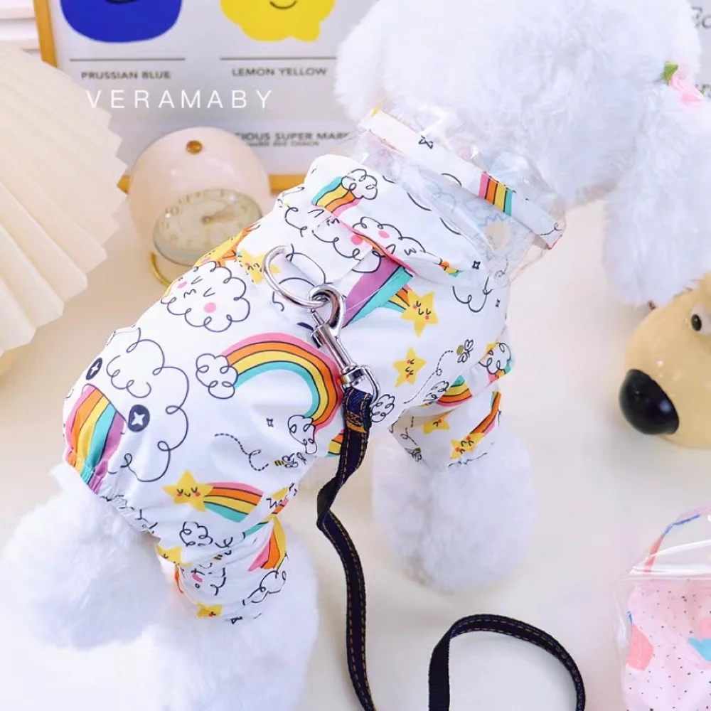 

Pet Raincoat Cartoon Pattern Jumpsuit Wind Waterproof Coat Small Dog Fashion Hoodie Cat Designer Harness Chihuahua Poodle Yorkie