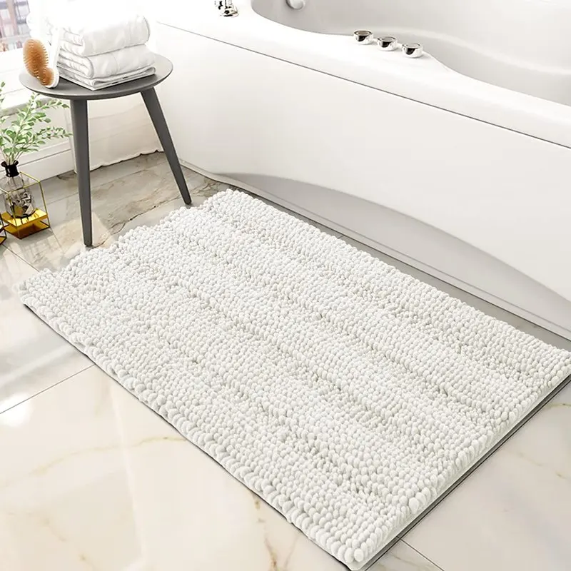 

Beautiful Striped Chenille Soft Plush Bathroom Rugs, Ivory 20" x 32" Mat for Comfort.