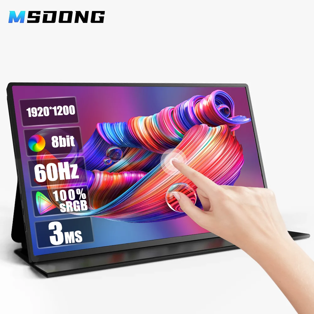

MSDONG 16Inch Monitor 1200 Touchscreen Portable Monitor 100%RGB HDR Display Game IPS Screen For Laptop Mac Phone Xbox PS5 Switch