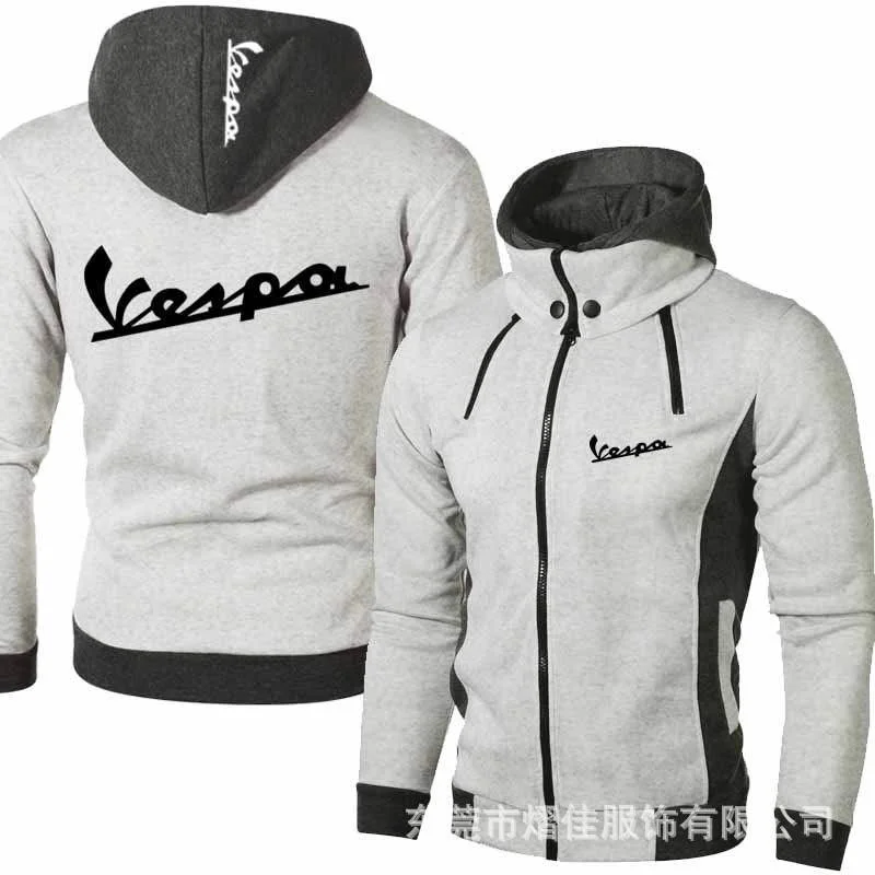 

VESPA Men's Zipper Jacket Man Coats Bomber Jackets Scarf Collar Hoodies Casual Fleece Male Hooded Outwear Slim Fit Hoody