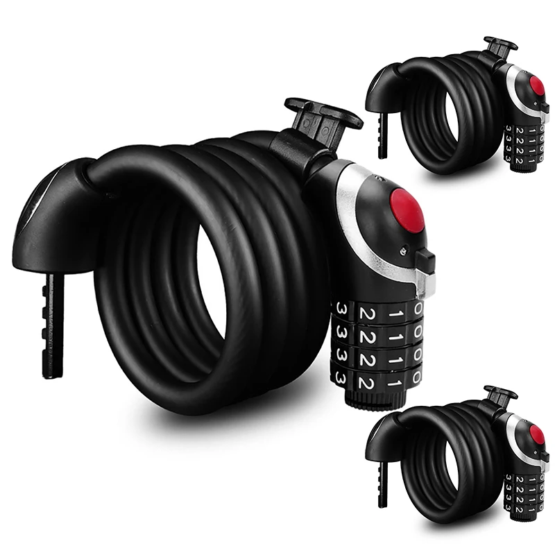 

Bike Lock Cable High Security 4 Digit Resettable Combination Coiling Bike Cable Lock Anti Theft Bicycle Cable Locks