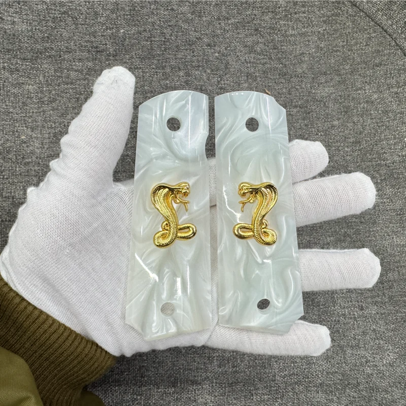 Полноразмерные ручки 1911, белый жемчуг с золотой змеей, подходят для Colt, Kimber, Springfield, Remington, Rock Island, Commander Gernment (art.: 3920d103defee) - 3920d103defee