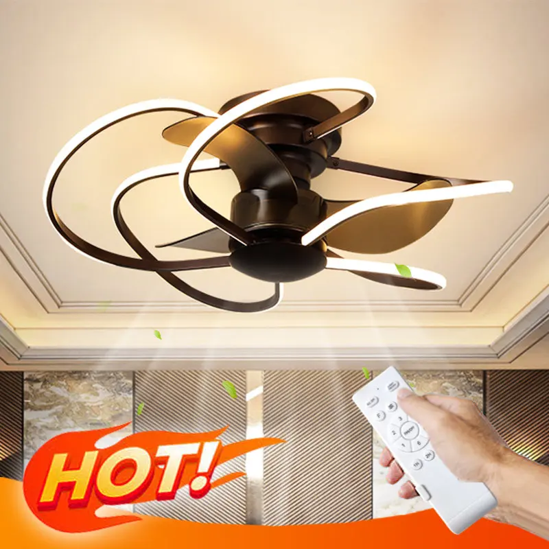 

Nordic Fan Light LED Creativity Simply Semi Flush Mount Ceiling Fan Invisible Mute Ceiling Fan Light Kit Fixtures Dining Room