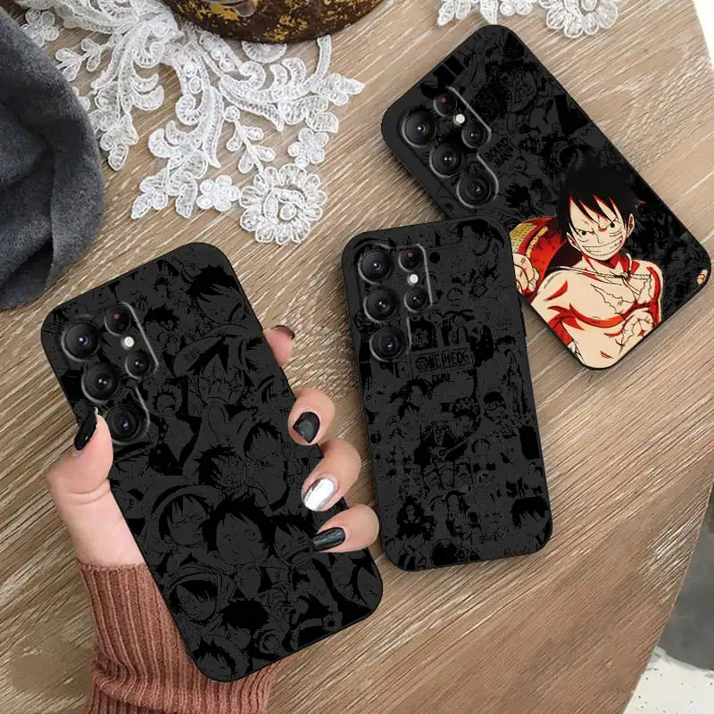 

Luxury O-One P-Piece L-Luffy Art Phone Case For Samsung S23 S22 S21 S20 FE Ultra Pro Lite S10 S9 S8 Plus S7 5G Black Cover