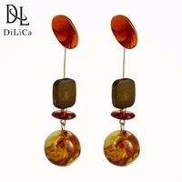 dilica elegant women drop earrings vintage long earrings dangle wooden earring jewelry pendientes de madera
