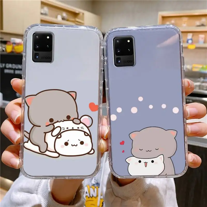 

Peach Mochi Cat Cartoon Phone Case For Samsung Galaxy S10 S10e A70 Edge S22 S23 Plus Ultra Note10 Transparent Cove