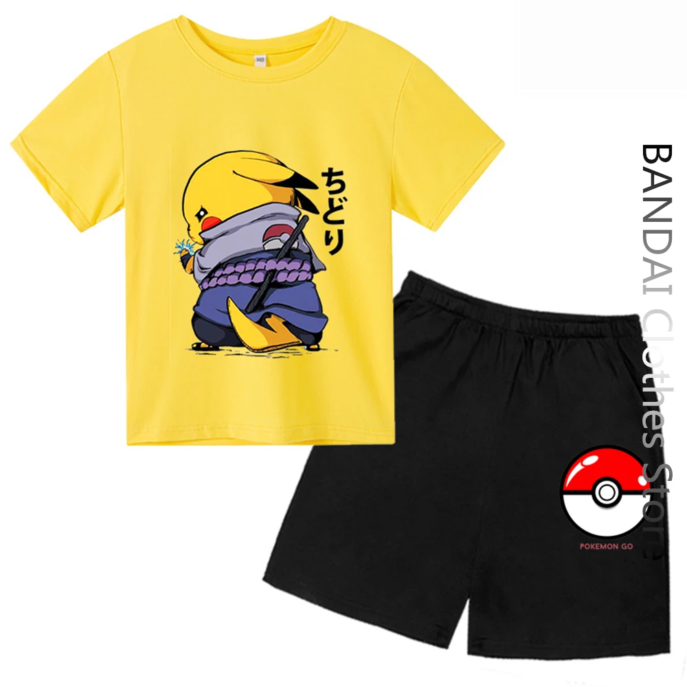 

Pokemon Tshirt Cartoon Baby Kids Set Boys Girls Children Short Sleeves Summer Clothing Pikachu Cartoon Pikachu Women Tees