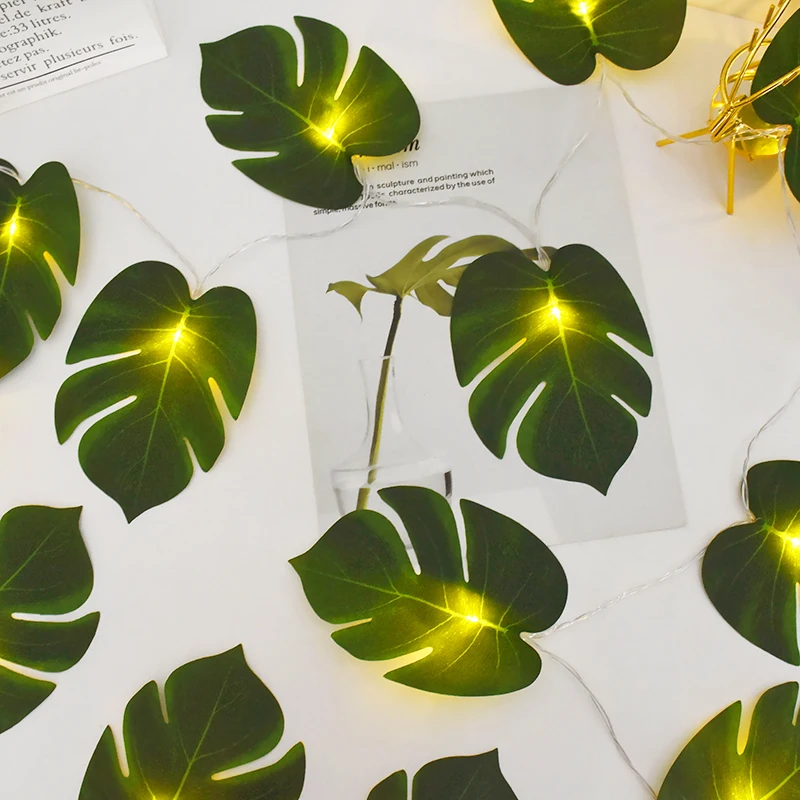 

1.5/3m 10/20LED Palm Leaf String Lights Hawaii Party Summer Wedding Birthday Decoration Turtle Leaf Hanging Light String Garland