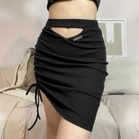 gothic v cut out side drawstring black short skirt bangage skirts y2k women 2022 fashion sexy asymmetrical pencil skirt clubwear