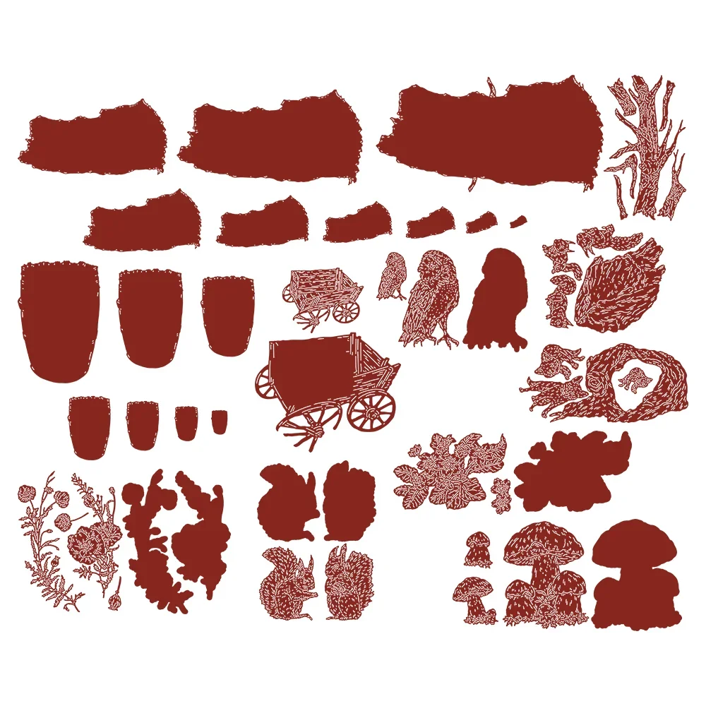 Штампы для скрапбукинга дерево сова цветок гриб рукоделия шаблон фотоальбома