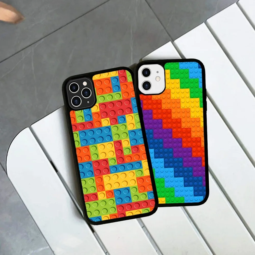 L-Lego Bricks Background Phone Case Silicone PC+TPU For IPhone 11 12 13 14 15 16 Plus Pro Max Cover