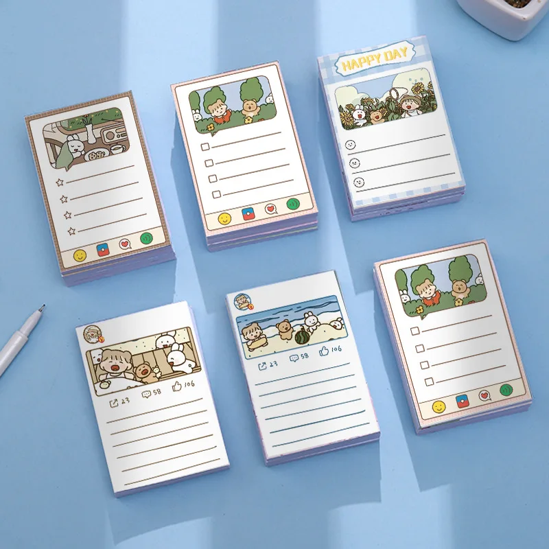 

60sheet/book Ins Mini Cute Girl Memo Pad Small Kawaii Girl Bear Bunny Memo Pad Protable Japanese Sticky Memo Pad Student Supply