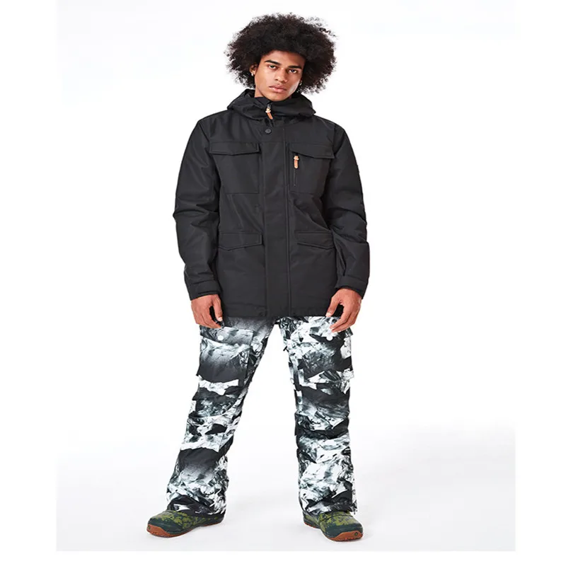 

GSOU SNOW Hooded Men Ski Suit Snowboard Clothing Trouser Windproof Waterproof Outdoor Sport Wear Super Warm Suit Winter Thicken