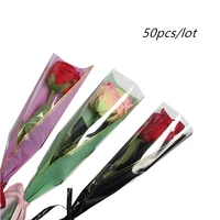 50pcs waterproof transparent single bags valentines day rose flower bouquet wrapping bags for wedding party florist supplies