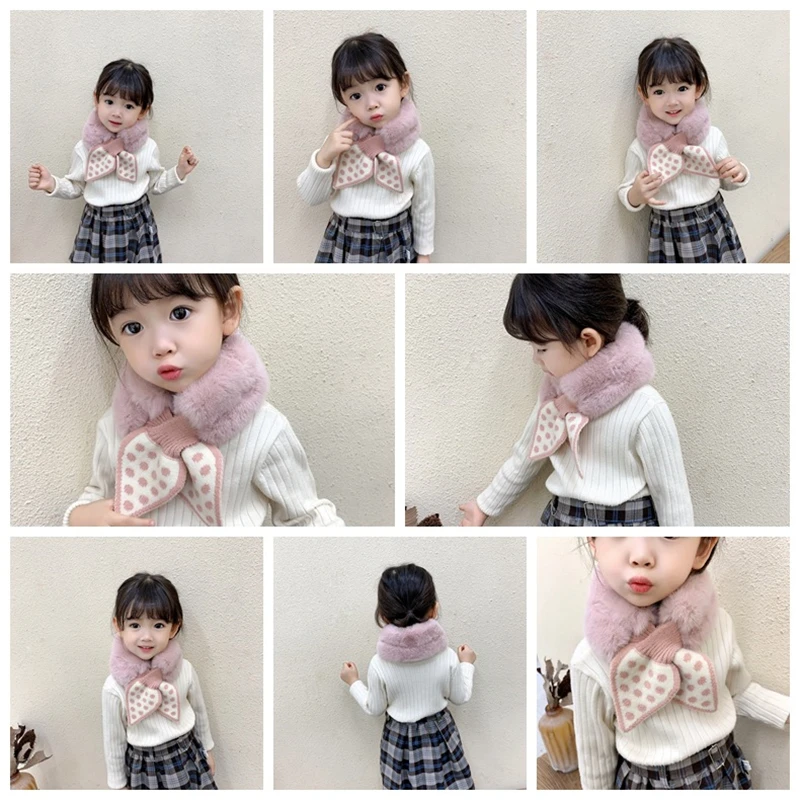 

Детские шарфы на осень и зиму, милый мягкий шарф из искусственного меха с фруктами и кроликом, уличный теплый шарф, шарфы на шею в подарок для маленьких девочек, детские шарфы