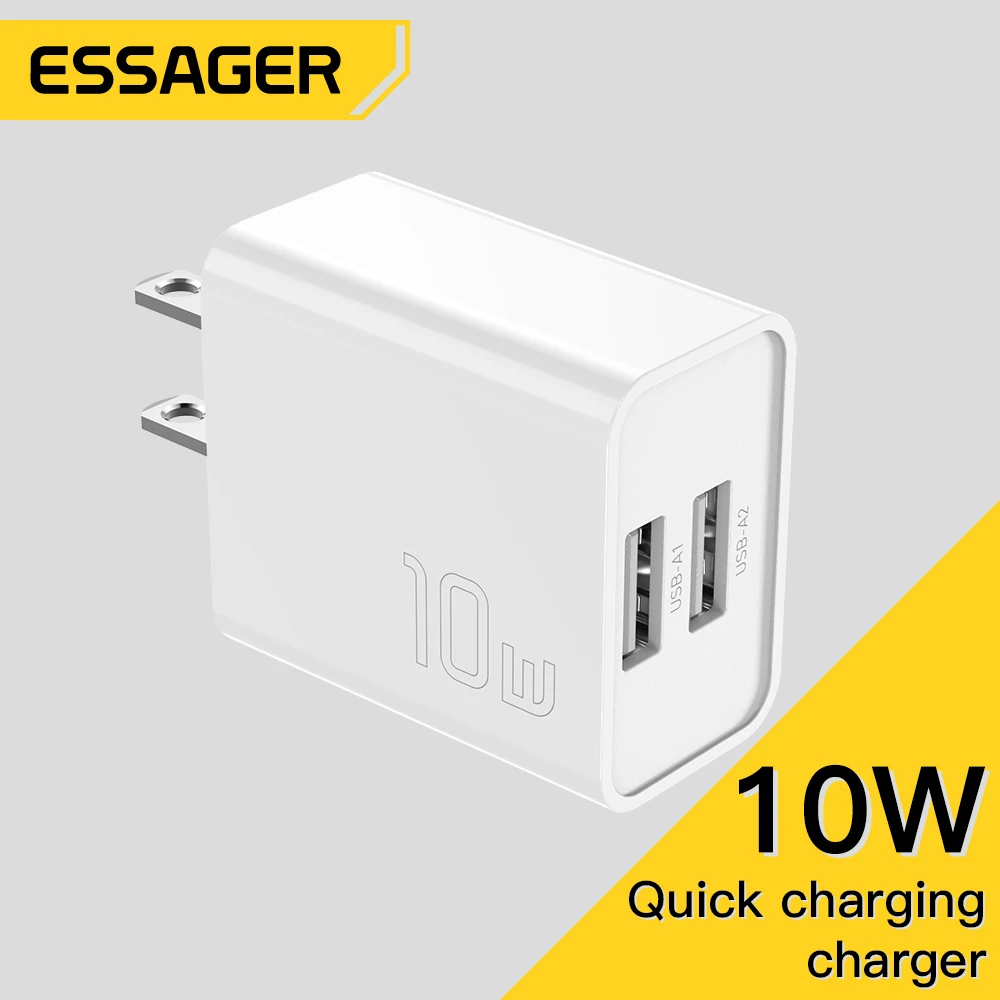 

Essager 10W Dual USB Mini Charger Fast Charge IPhone 14 13 Pro Max Xiaomi Huawei Portable Mobile Phone Travel Charger US Plug