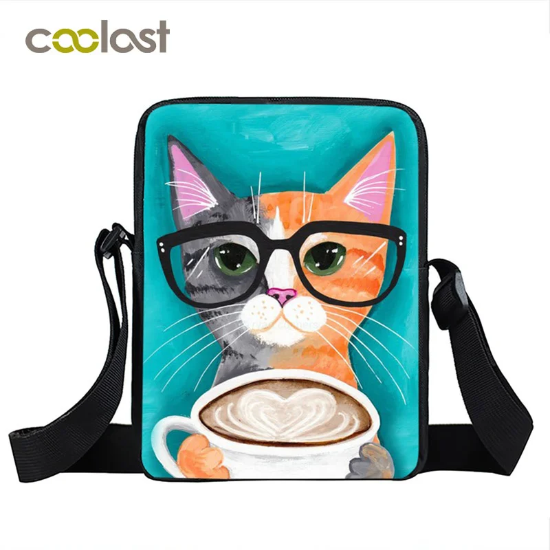 Сумка на плечо с кофейным котом, повседневные сумочки с милым котенком, Женская холщовая книжная сумка для девушек, Подарочный мессенджер