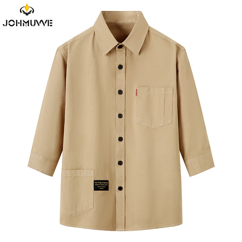 Fast Shipping New Men's Solid Color 3/4 Sleeve Hunting Style Shirt