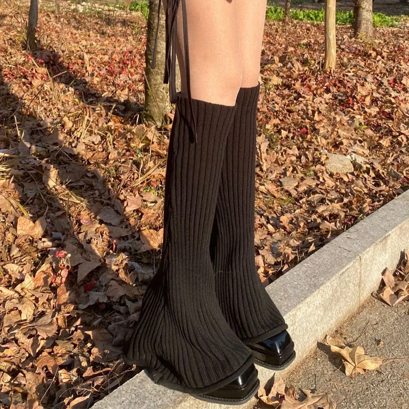 Harajuku Cute Flared Knitted Leg Warmers Novel Girls Kawaii White Winter Loose Foot Cover Knee High Lolita Leg Warmer Socks