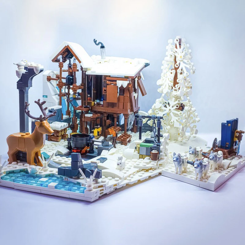 Фото 977 шт. MOC City Street Views, модульный зимний подъем, строительный блок, сделай сам, образовательная сборка, детская игрушка, подарок на день рождения, Рождество №2