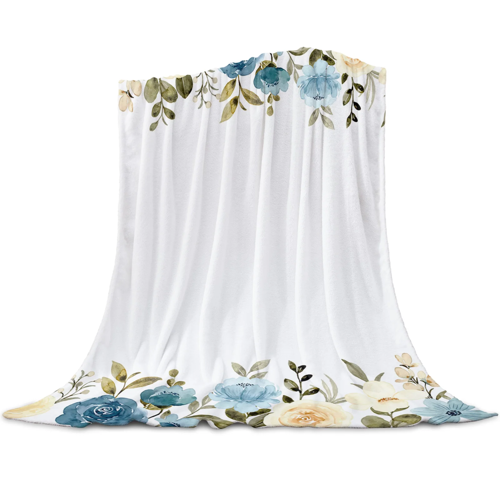 

Spring Watercolor Flowers Throw Blanket for Sofa Soft and Comfortable Flannel Blanket Children Gift Travel Camping